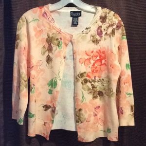 NY Collection Petite Sweater Floral Peach color